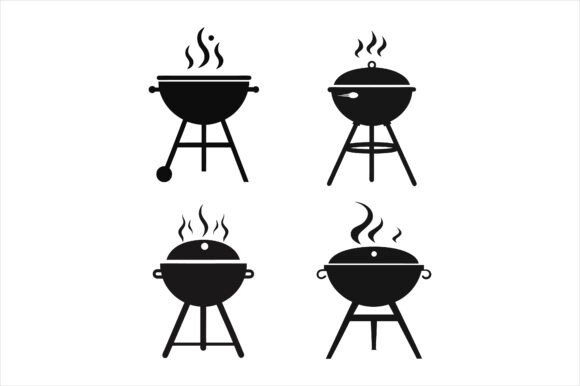 Barbecue Grill Silhouette Icon Bundle: A Versatile Design Asset for Creative Projects