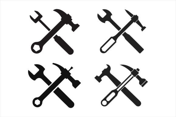 Hammer Wrench Silhouette Icon Bundle: A Must-Have for Modern Designers and Creators