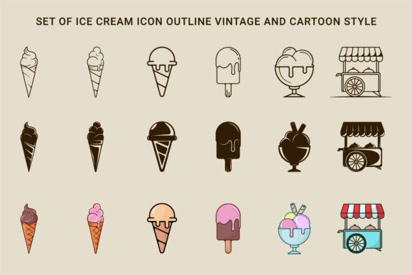 Set of Ice Cream Icon Vector Design: A Versatile Graphic Solution for Dessert Businesses